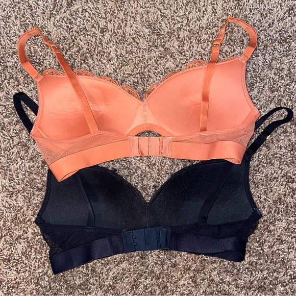 Wear Lively Rust Orange Lacy and Black Lacy No Wire Push Up Bra Set - Picture 3 of 6